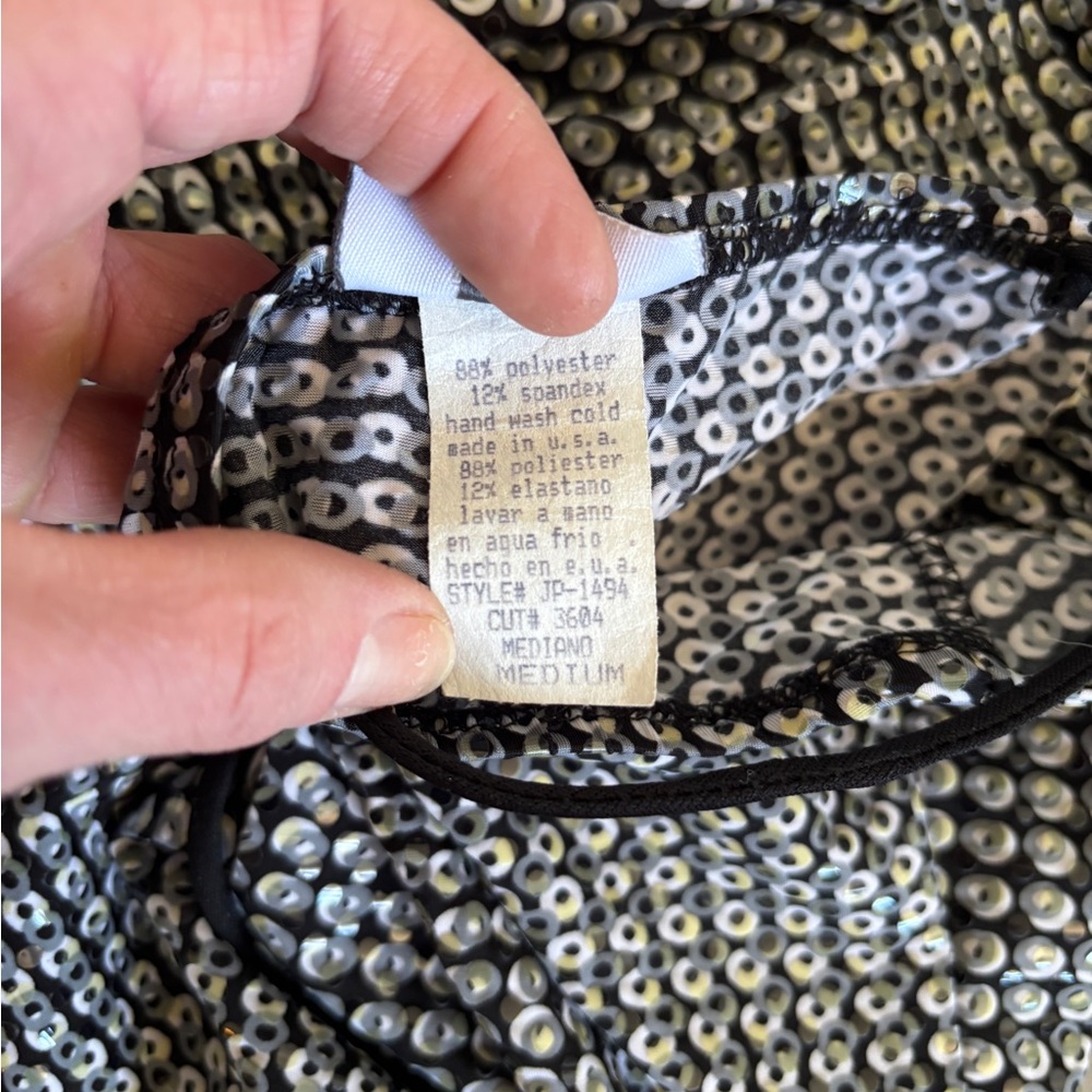 Vintage Jump Sequined Spaghetti Strap Black White Grey Mini Dress Medium - Picture 7 of 8